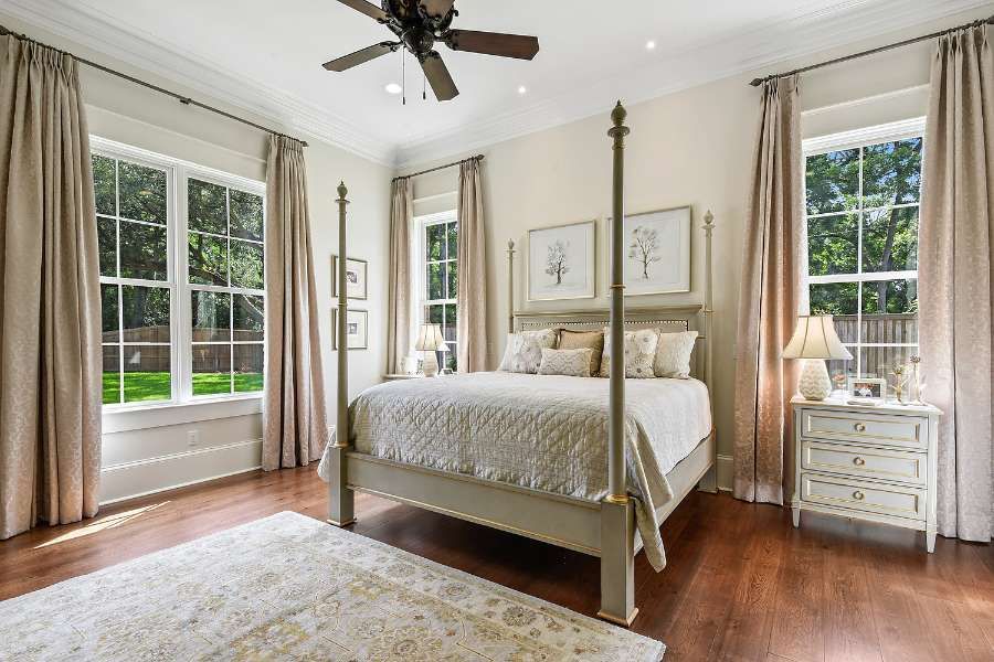 Bedroom with Custom Drapery Panels by Wall Decor and More