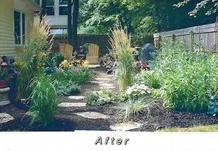A picture of a garden before and after being remodeled.