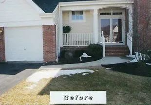 A picture of a house with a sign that says before