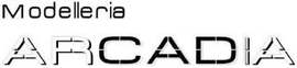 Logo per Modelleria Arcadia in bianco e nero, font sans-serif.