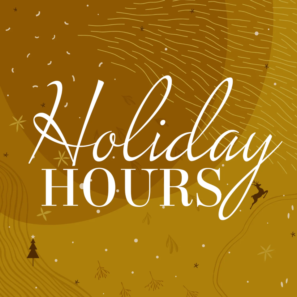 A festive gold graphic with the words 