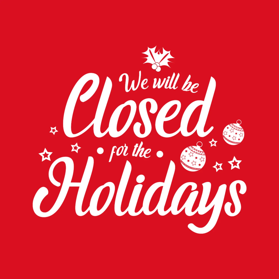 A red sign with white text reading 