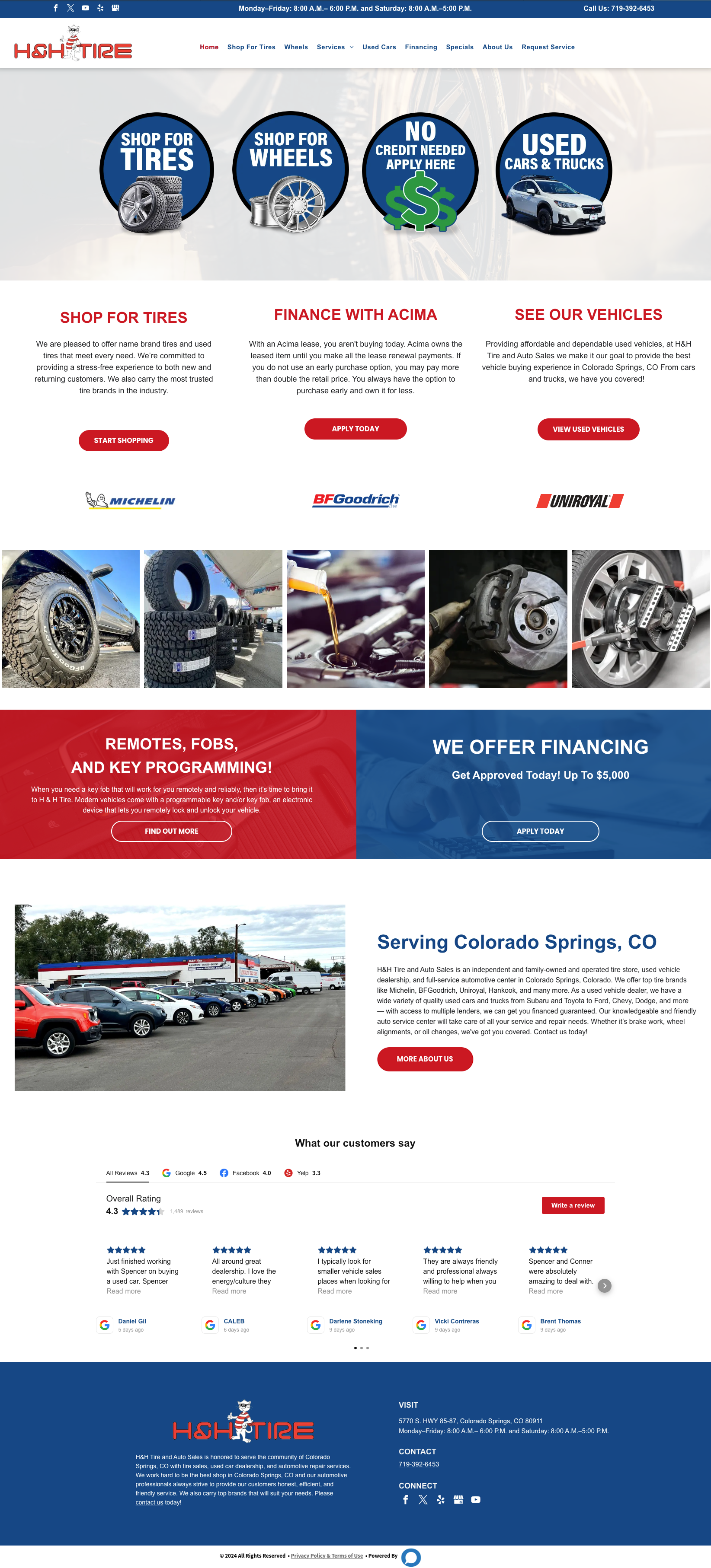 Homepage of Ken Towery Tires and Automotive service website showing store locations, service offerings, and contact info.
