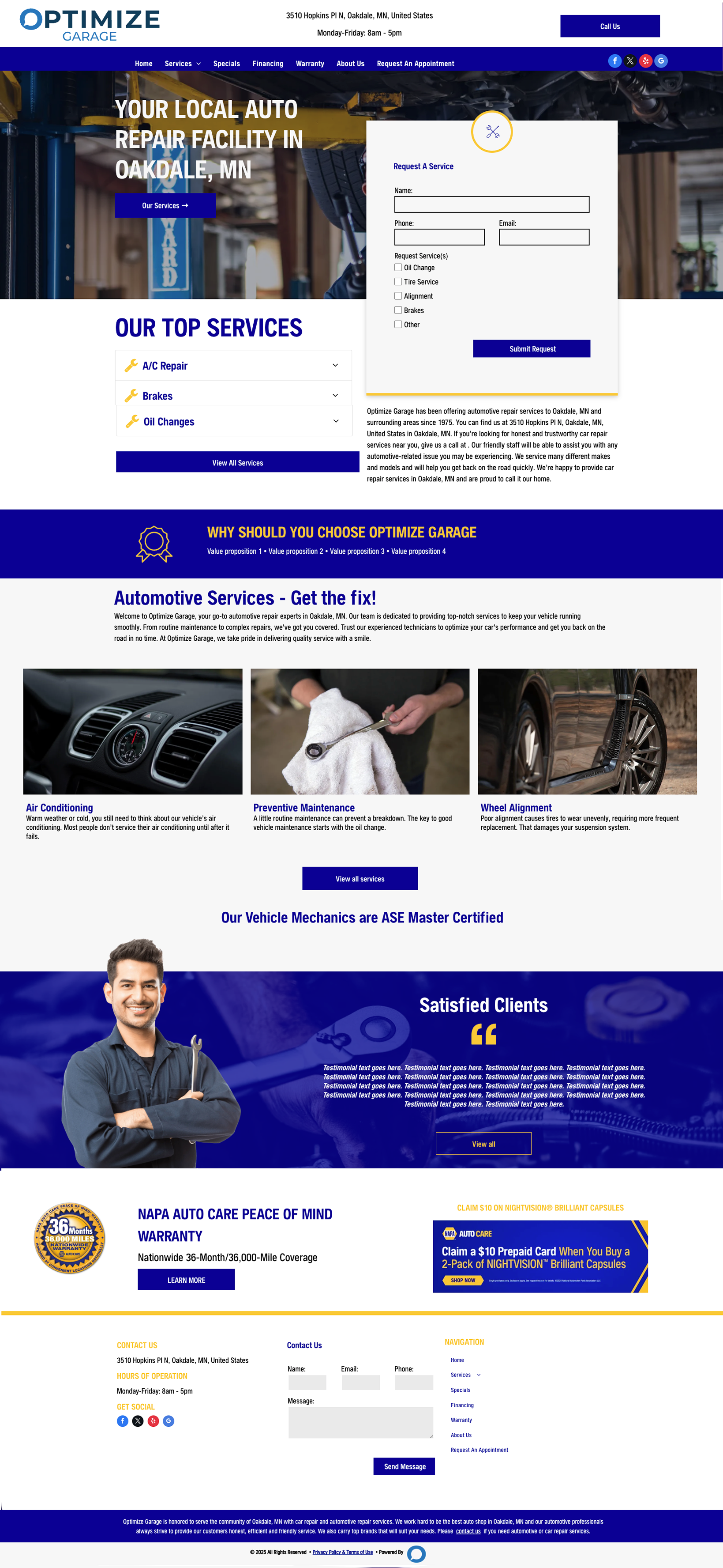Website for CarService, featuring auto repair services, a contact form, and promotional offers.