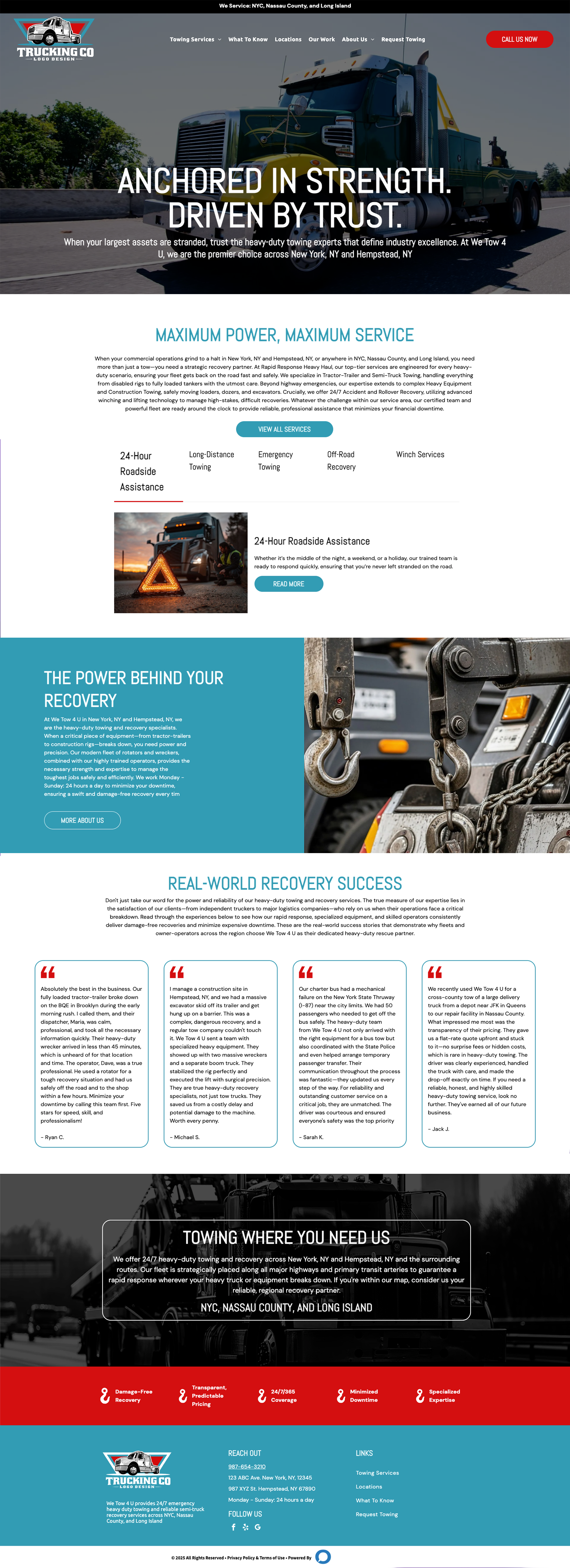 Homepage of the WSI Supply Chain Solutions website featuring a truck, service descriptions, and contact information.