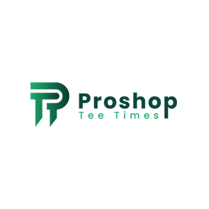 Green and white Proshop Tee Times logo with stylized letter