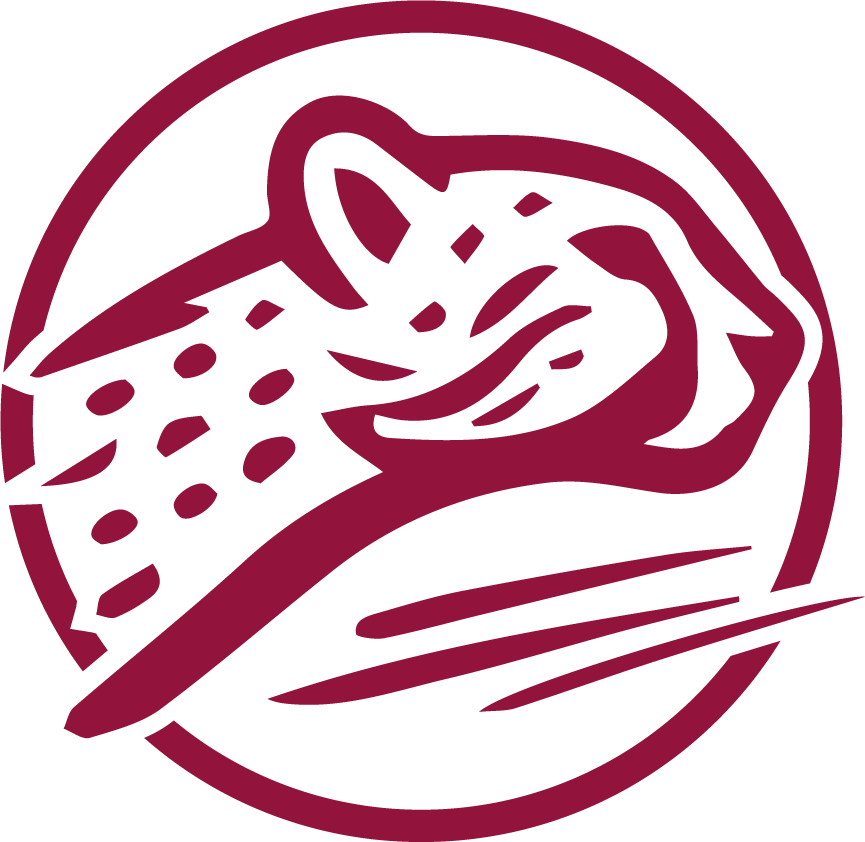 A drawing of a cheetah 's head in a circle.