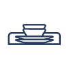 A line drawing of a bowl and plates on a table.