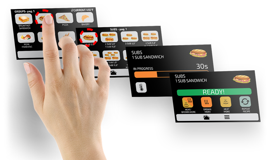 A person 's hand is pressing a button on a screen.