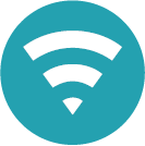 A white wifi icon in a blue circle on a white background.