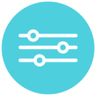 A blue circle with three white lines in it.