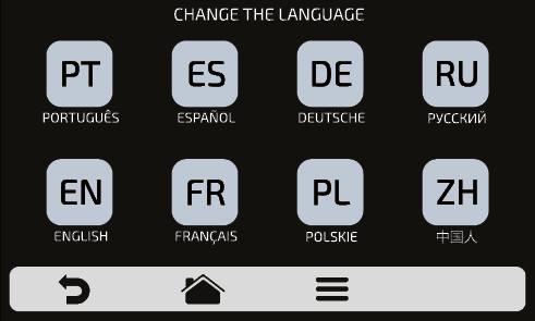 A screen that says change the language on it