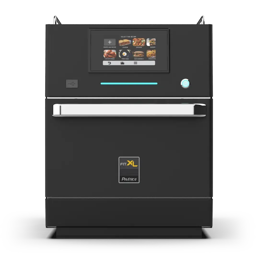 A black oven with a screen on top of it on a white background.
