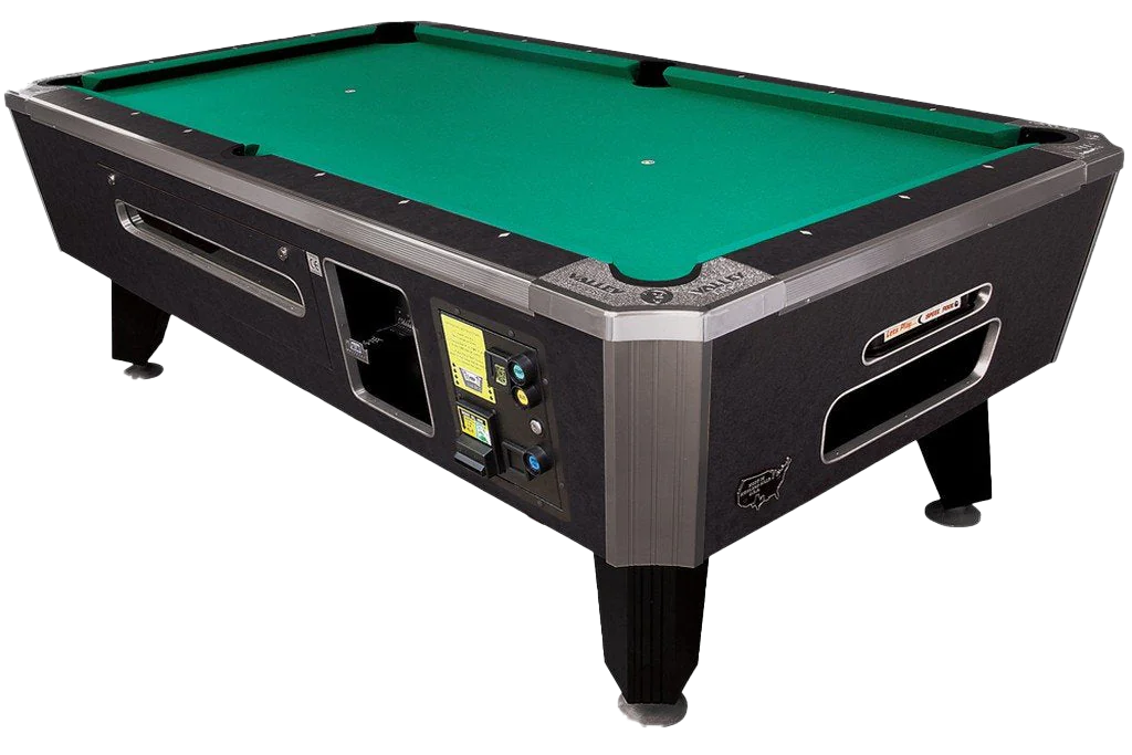 There is a pool table in the middle of the room.