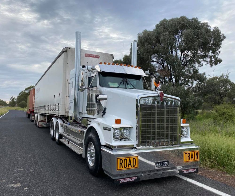Kenworth Road Train Container Truck Park On The Side Of The Road — NQ Freighters In Bohle QLD