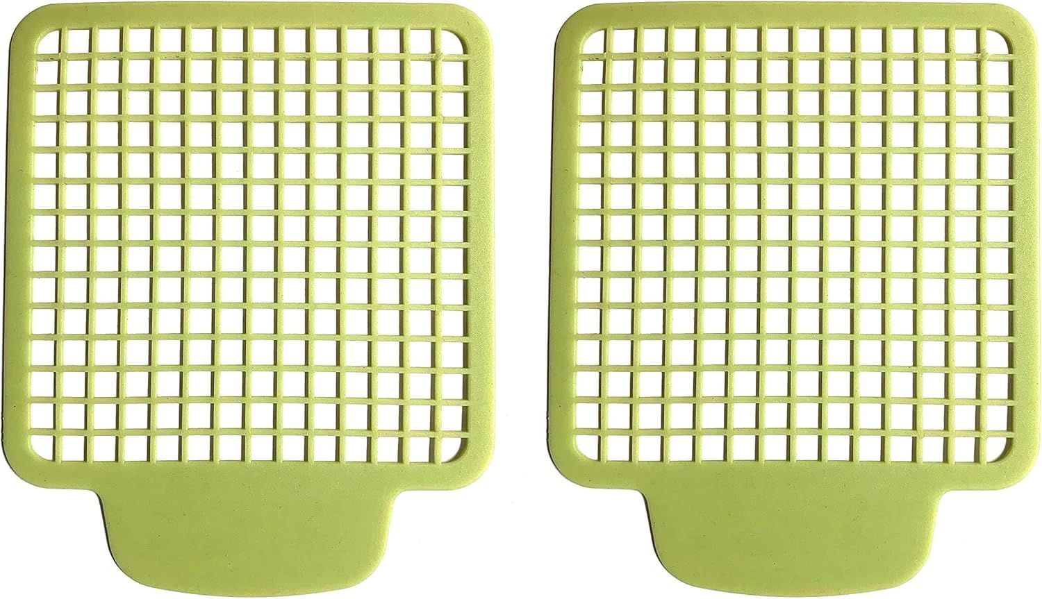Two lime-green electric bug zappers side by side on a white background