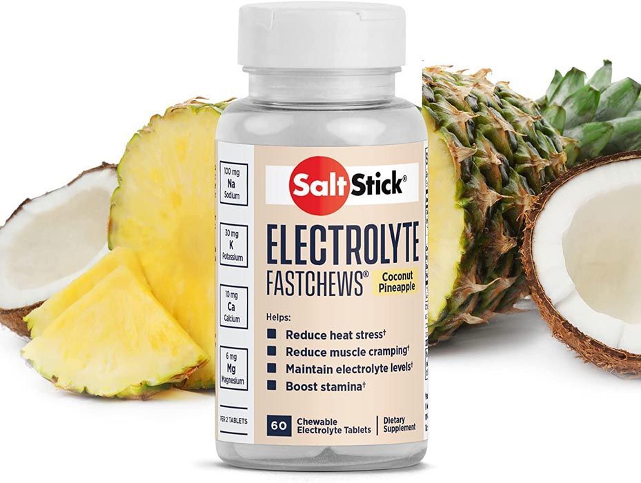 Bottle of SaltStick Electrolyte Fastchews with pineapple and coconut.