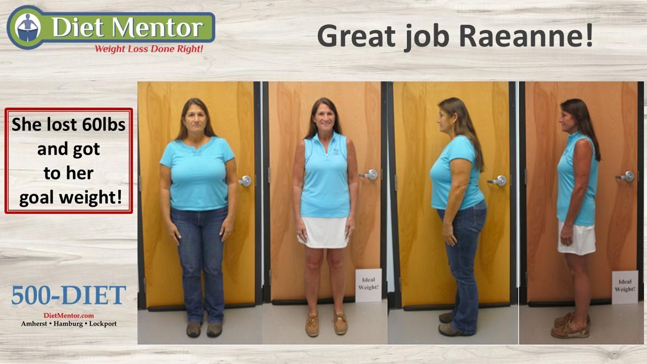 Diet Mentor ad showing a woman’s 60-pound weight loss in four standing poses
