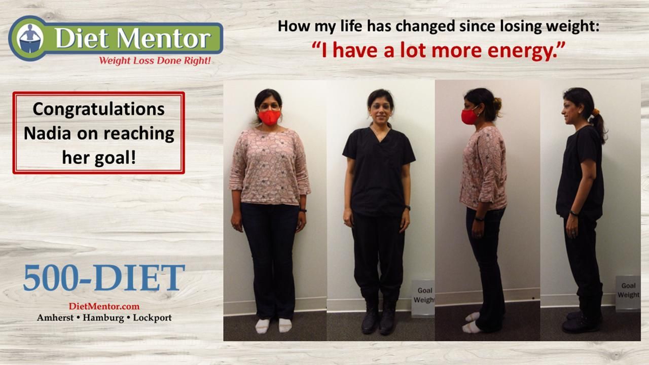 Diet Mentor weight-loss success collage with before-and-after photos and congratulatory text