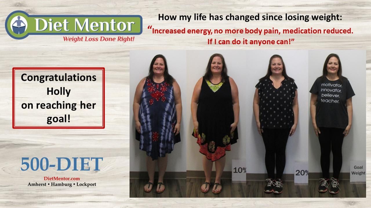 Diet Mentor before-and-after weight loss collage with progress photos and congratulatory text