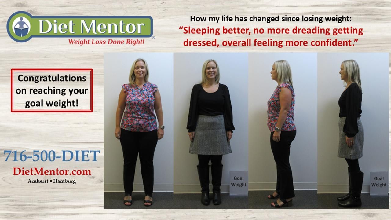 Diet Mentor weight-loss ad showing a woman’s before-and-after full-body progress photos.