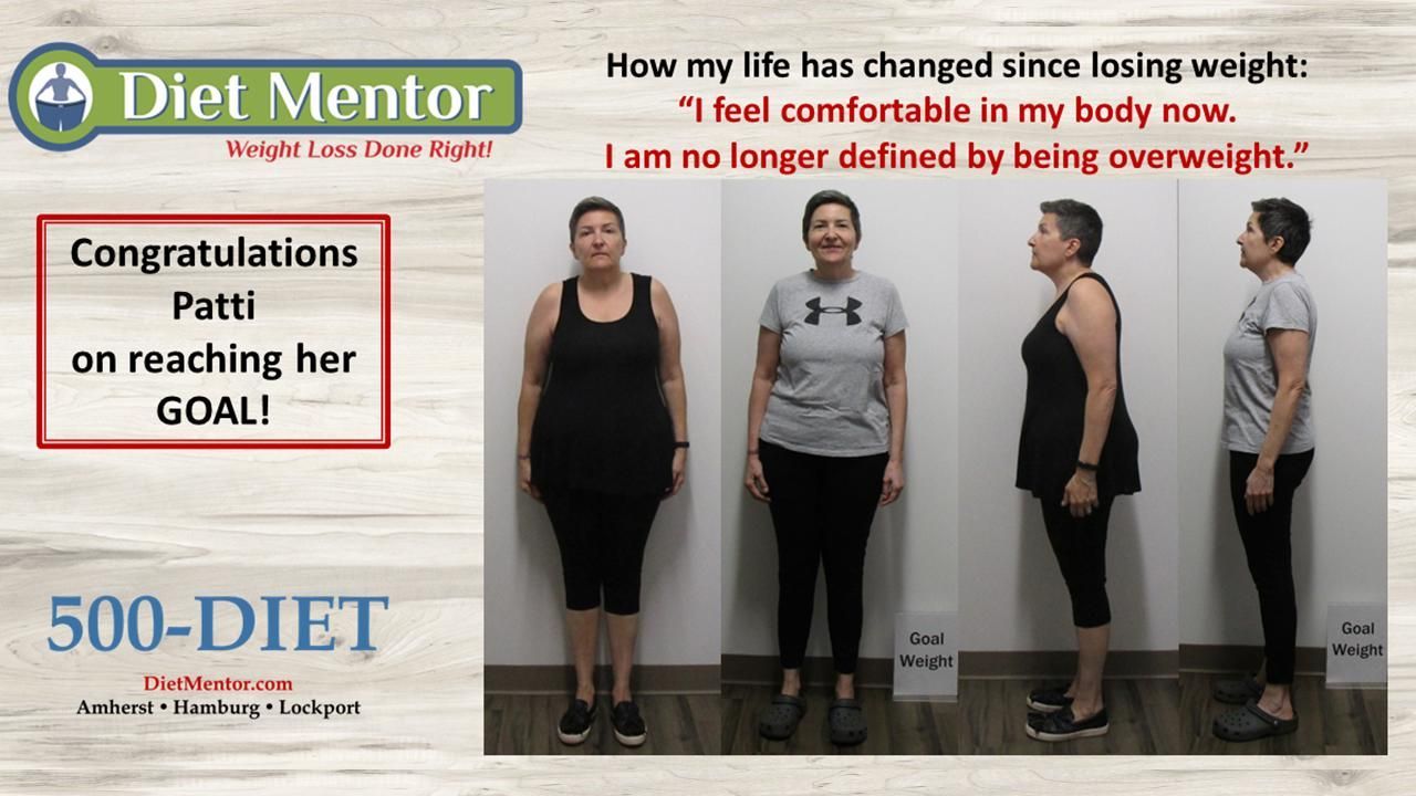 Before-and-after weight loss collage with text celebrating a 500-pound diet goal reached