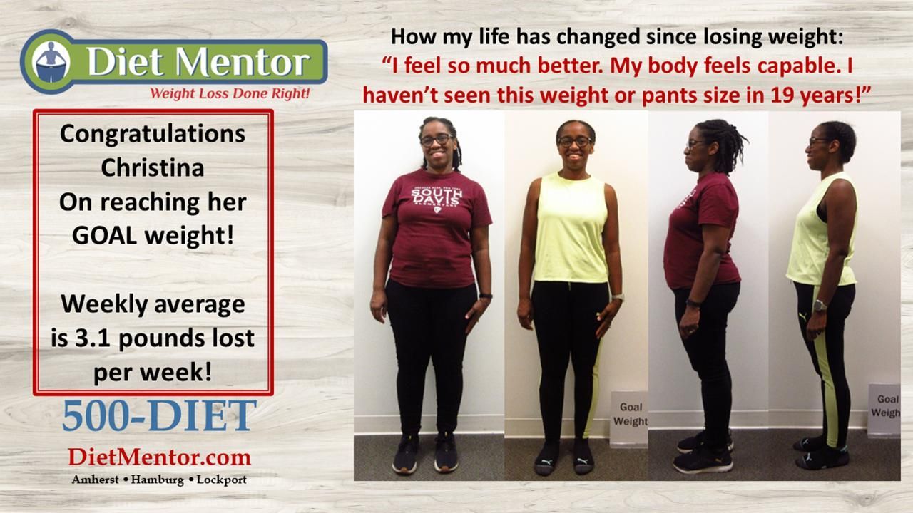 Diet Mentor weight-loss ad with before-and-after photos and quote about losing weight and feeling better