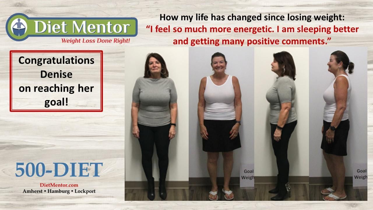 Diet Mentor success collage with weight-loss progress photos and text about changing lifestyle and reaching goals