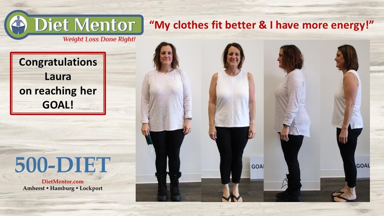 Diet Mentor ad showing before-and-after weight loss photos and text: “My clothes fit better & I have more energy!”