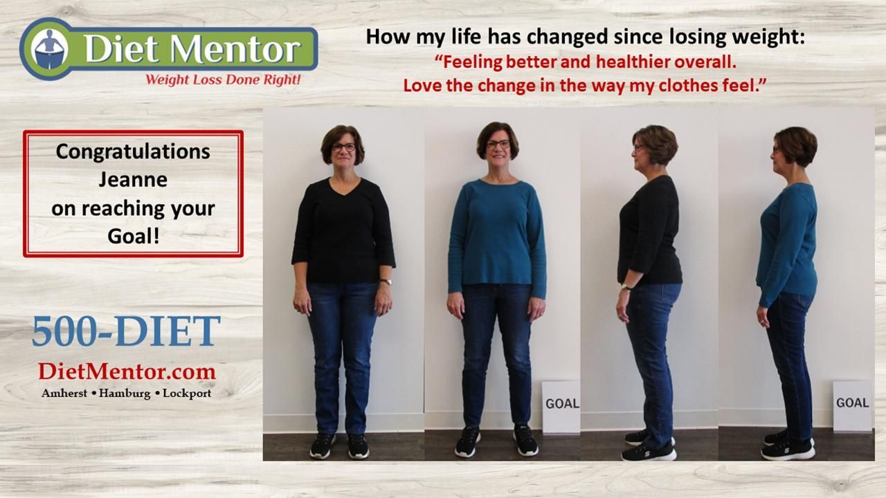 Diet Mentor weight-loss progress collage with before-and-after photos and congratulatory text