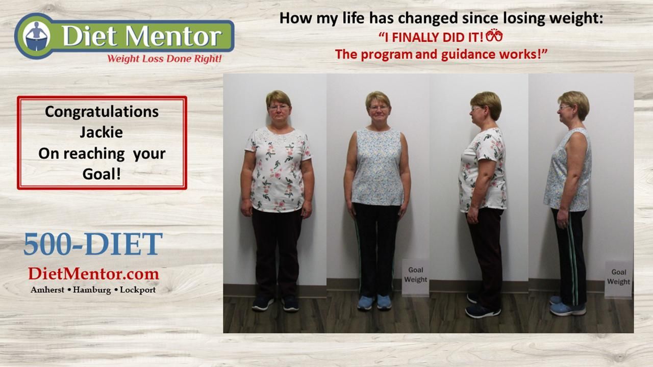 Diet Mentor weight-loss before-and-after collage with four full-body photos and 