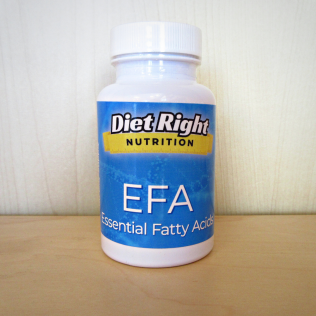 Bottle of Diet Right Nutrition EFA (Essential Fatty Acids) supplements, white and blue label.