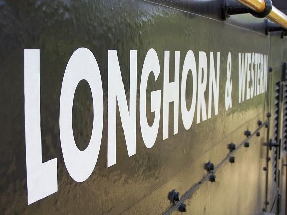 Longhorn & Western sign on the 1954 Baldwin diesel 4035.
