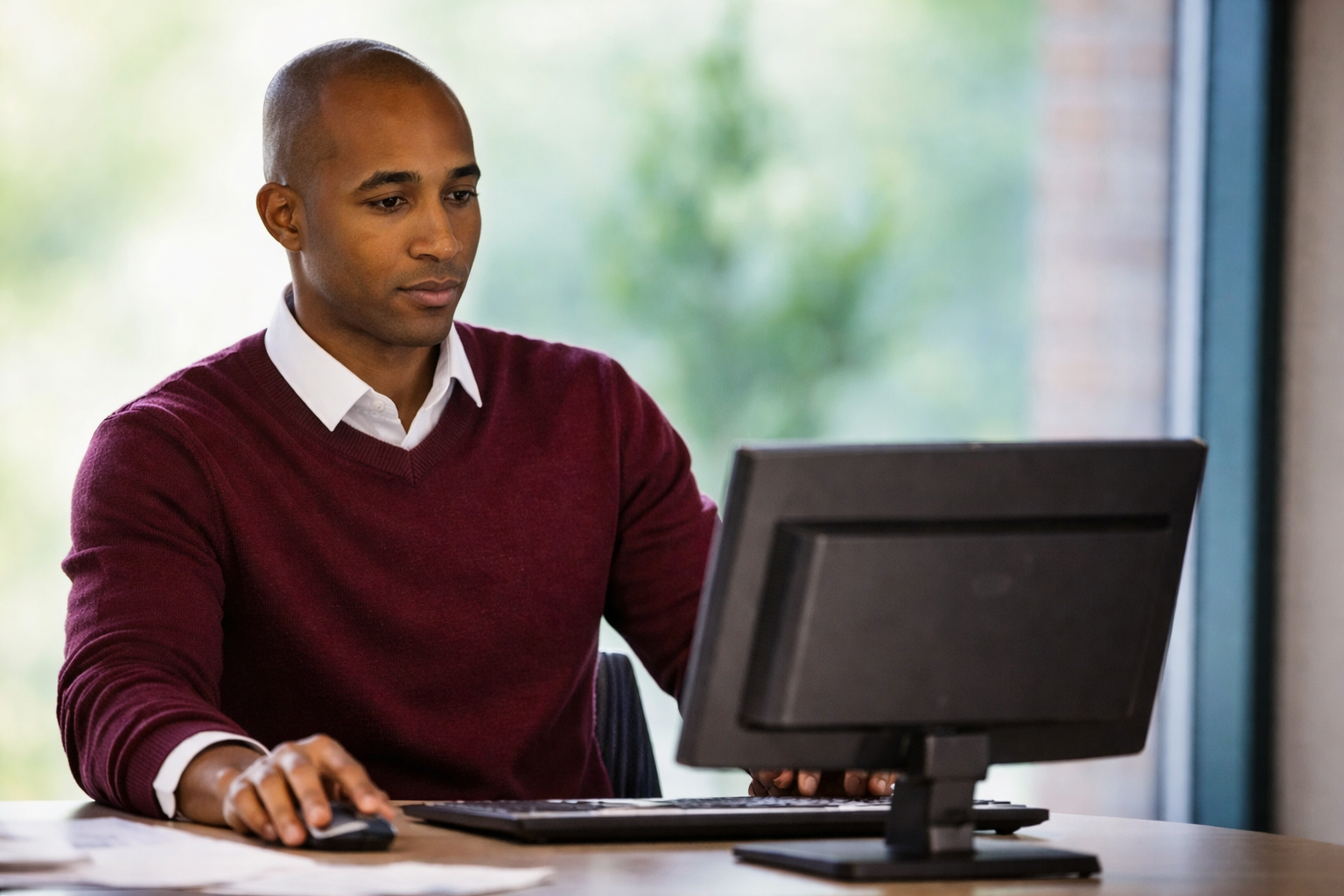 A person is typing on a laptop computer while holding a cell phone.