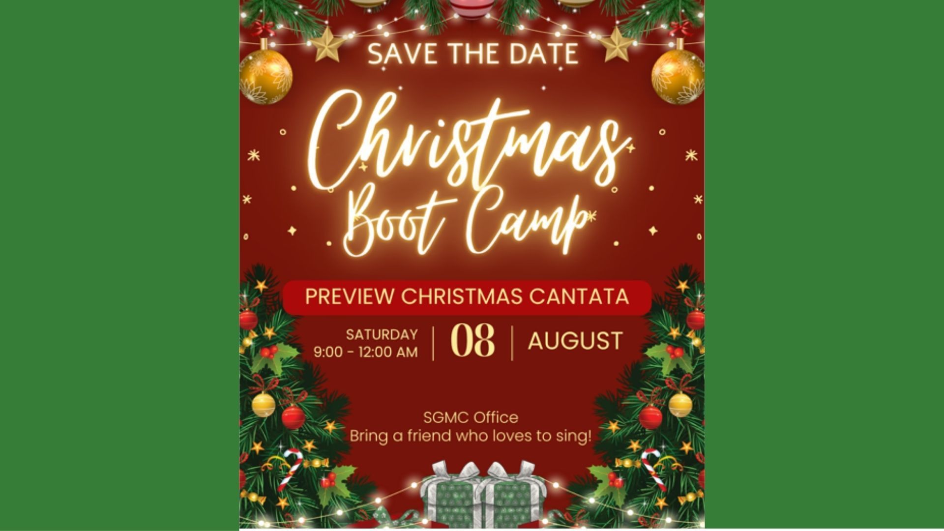 Christmas Boot Camp to preview Christmas music