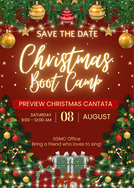 Event poster: Lessons and Carols. Red tag with text, surrounded by Christmas decorations; Sunday, December 7, 10:00 a.m. at Springer Center.