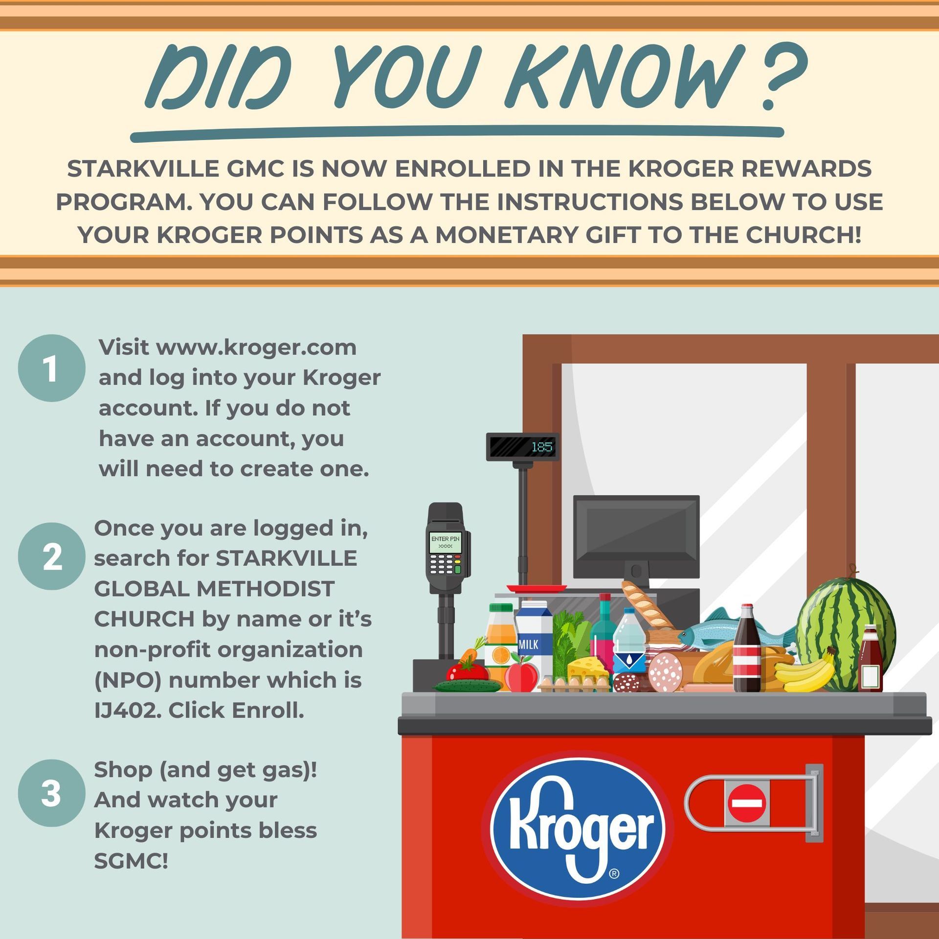 A poster that says did you know starkville gmc is now enrolled in the kroger rewards program