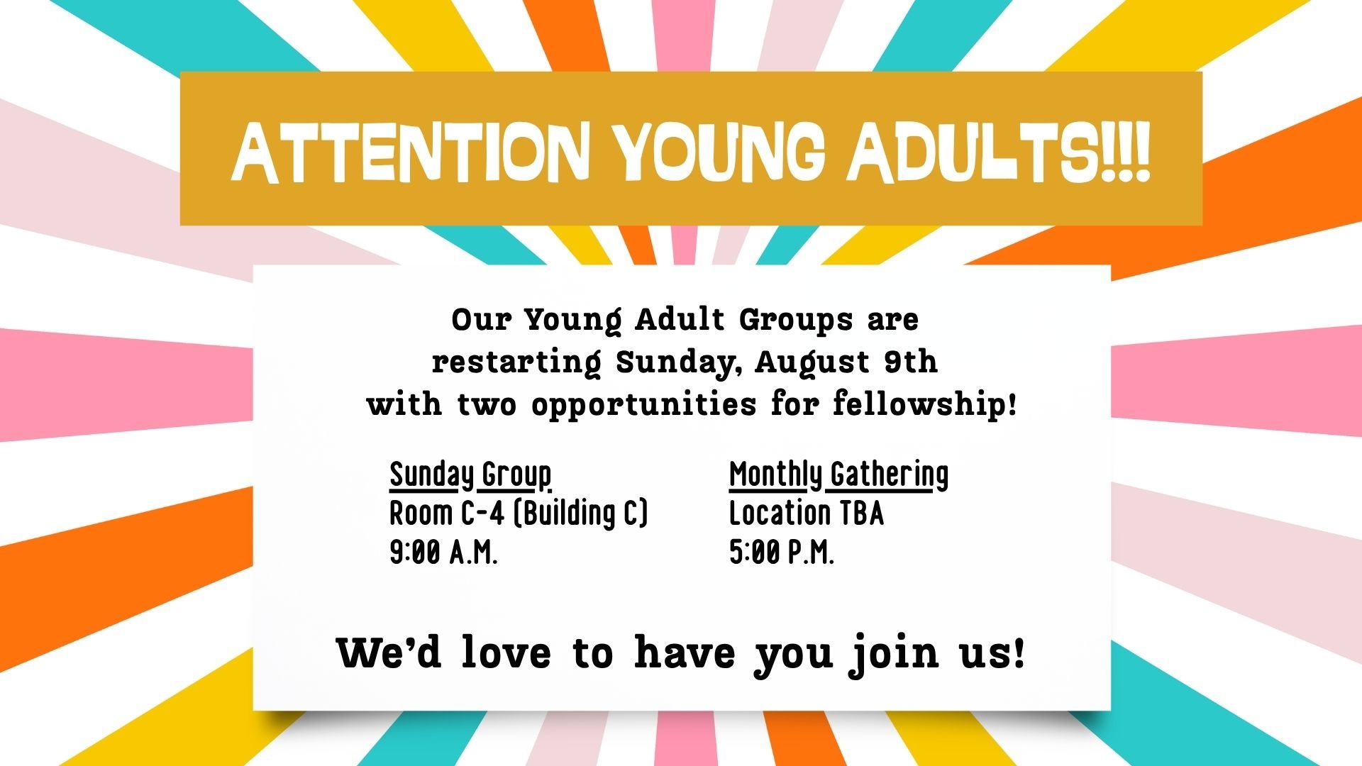 Young Adult group resuming in August