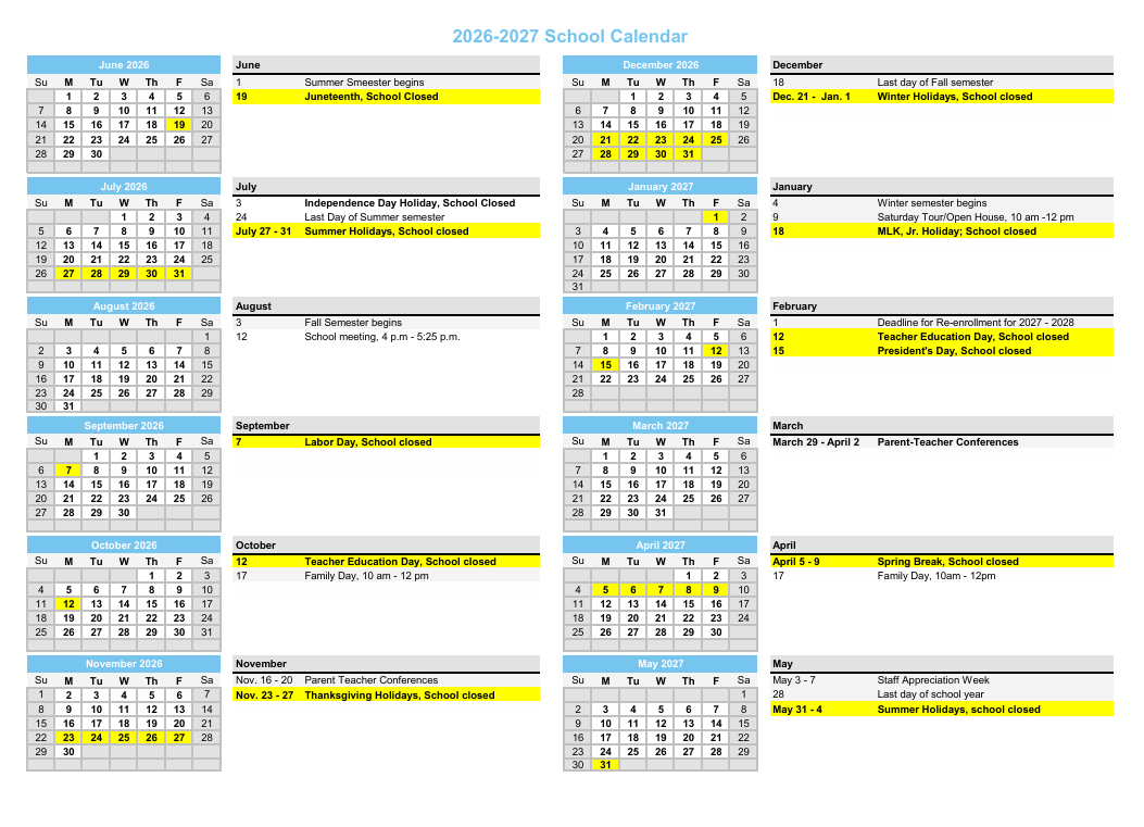 School Calendar