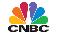 The cnbc logo has a rainbow colored bird on it