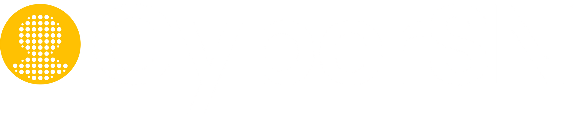 Yellow circular logo with white globe and a vertical bar on a white background