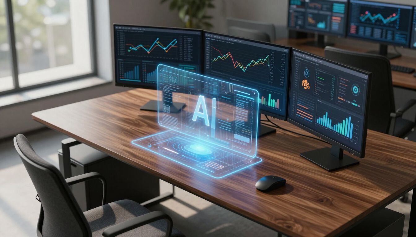 Digital workspace showing AI search optimization concepts.