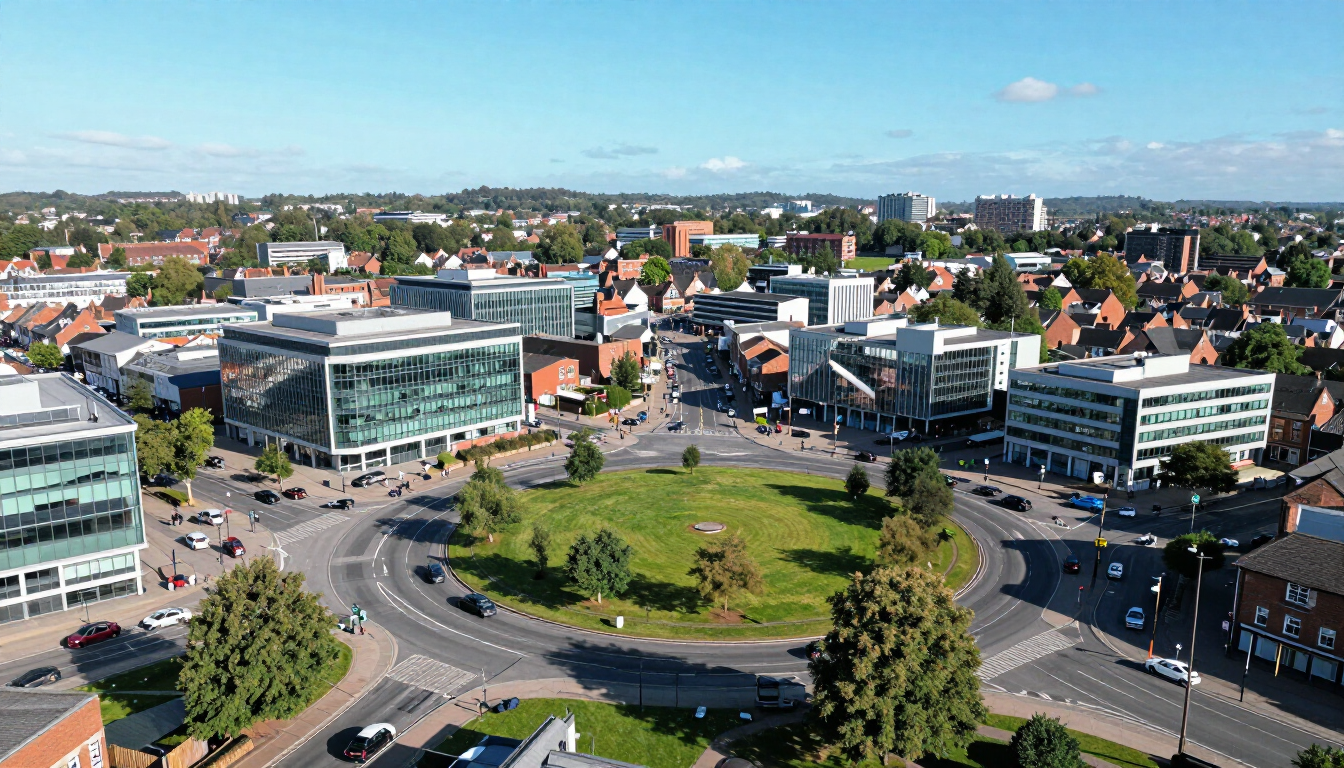 Aerial view of Swindon town centre illustrating local business growth.