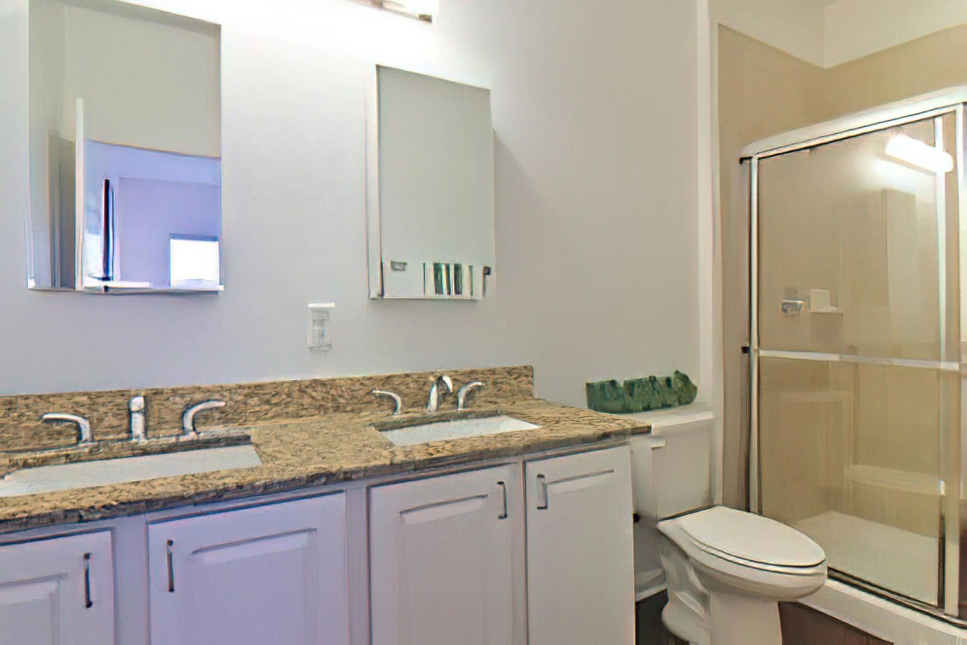 Double sink bathroom at Surfside Apartments in Jacksonville Beach, Fl.