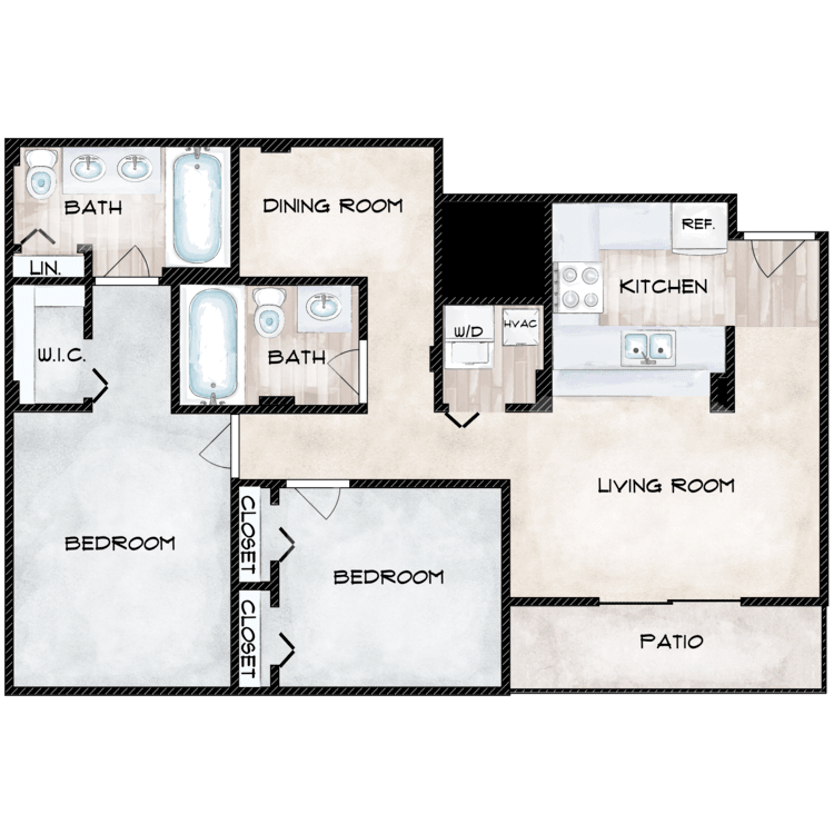 A floor plan of a house with a bedroom , dining room , living room , and bathroom.