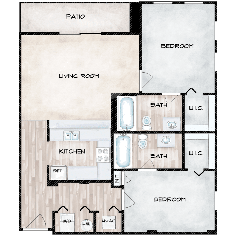 A floor plan of a house with a living room and bedroom