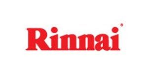 Rinnai logo in red on a white background.