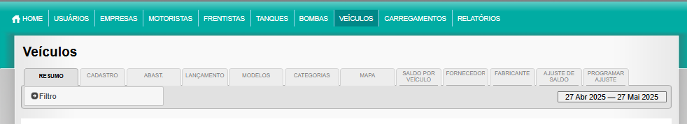 Seção do site com informações sobre veículos. Esquema de cores azul-petróleo e cinza, com mesa e cardápio.