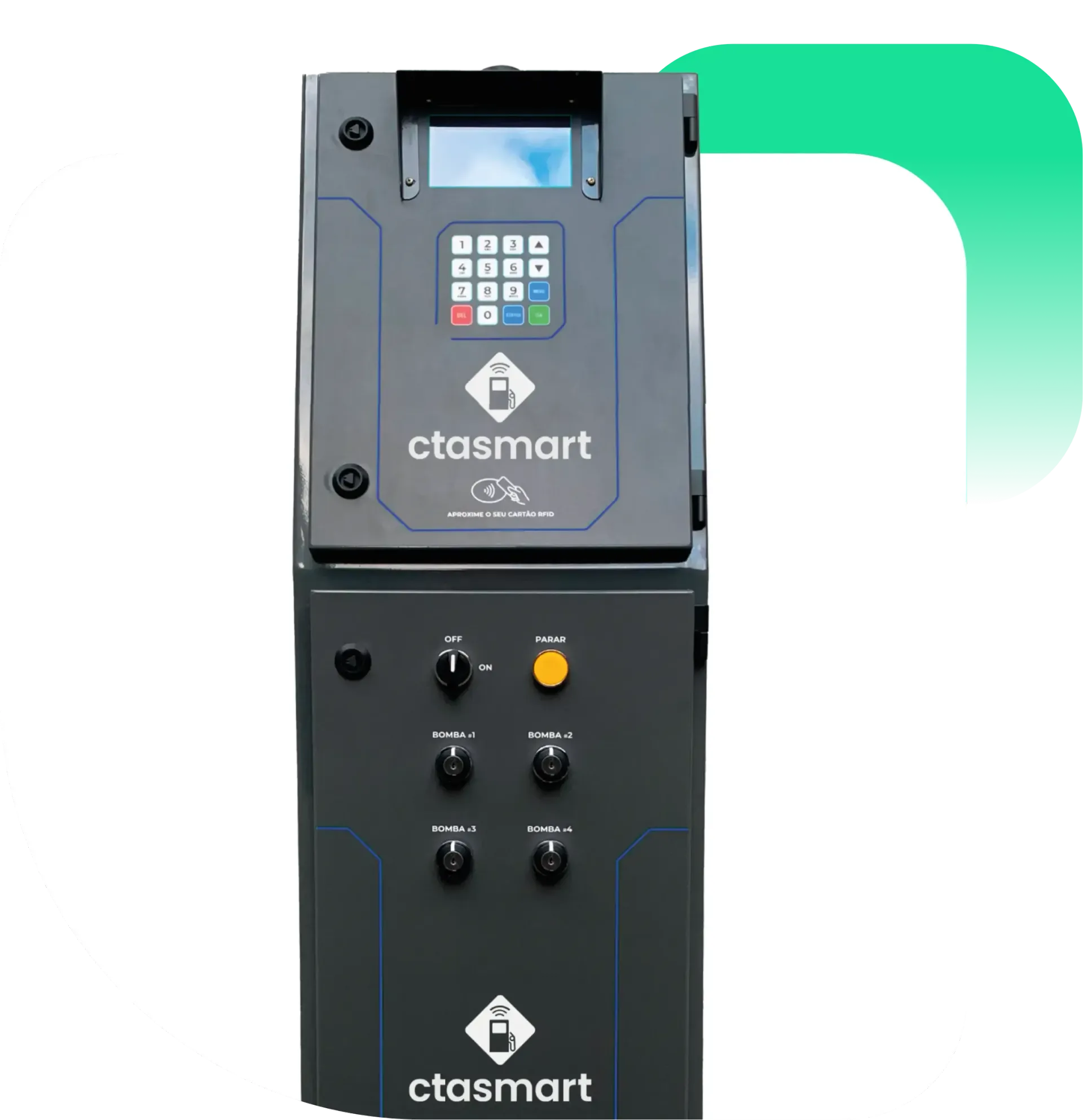 Um dispositivo ctasmart preto com botões e uma tela