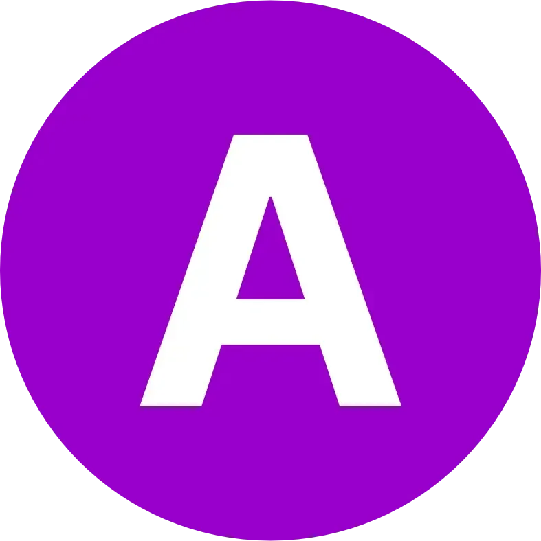 Uma letra a branca está dentro de um círculo roxo.
